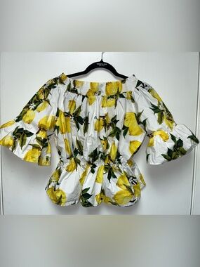 White Lemon-Print Off-Shoulder Peplum Top